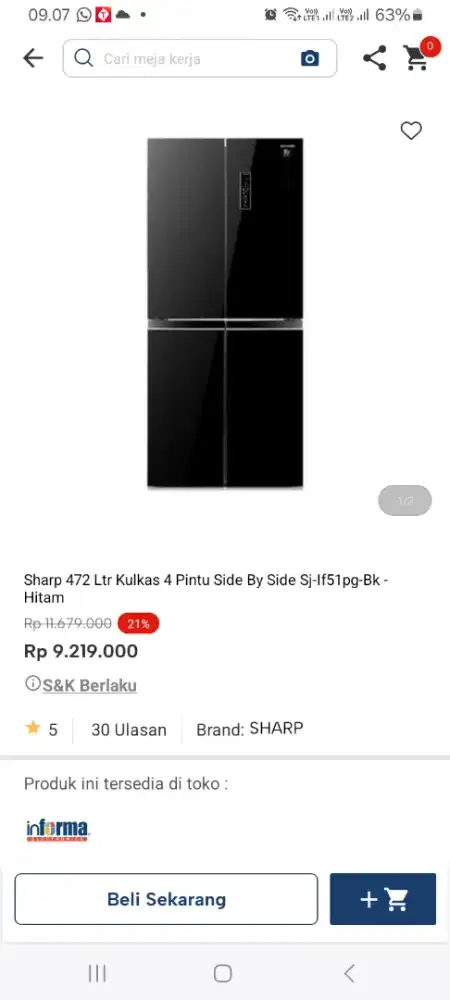 PROMO KREDIT SHARP KULKAS 4 PINTU SBS