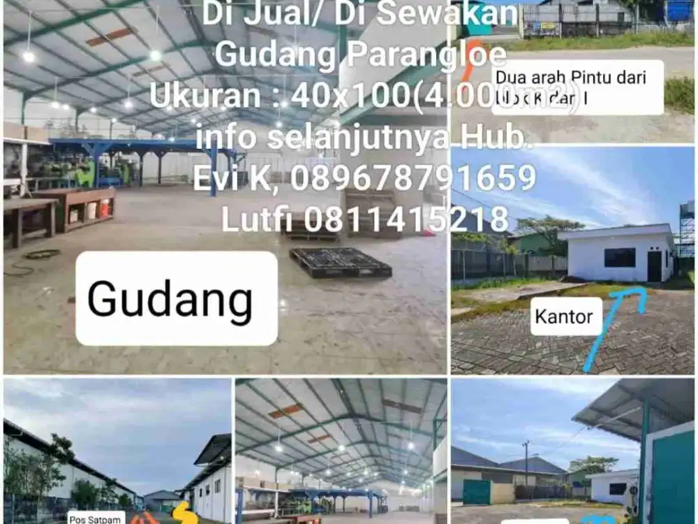 Di Jual/ Di Sewakan Gudang Parangloe, Siap Pakai