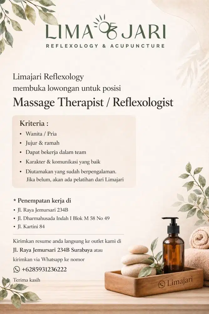 Limajari Reflexology Membuka Lowongan