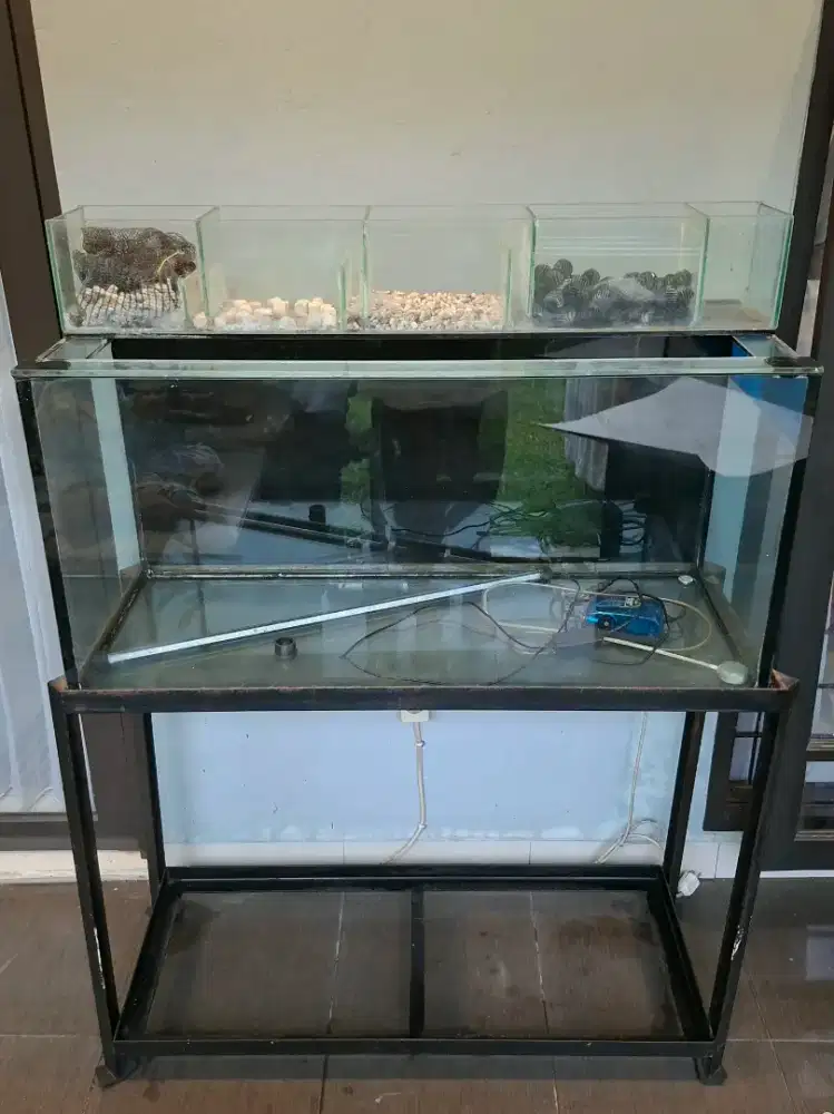AQUARIUM KACA FULL SET UKURAN 100×40×50 + RAK BESI SIAP PAKAI