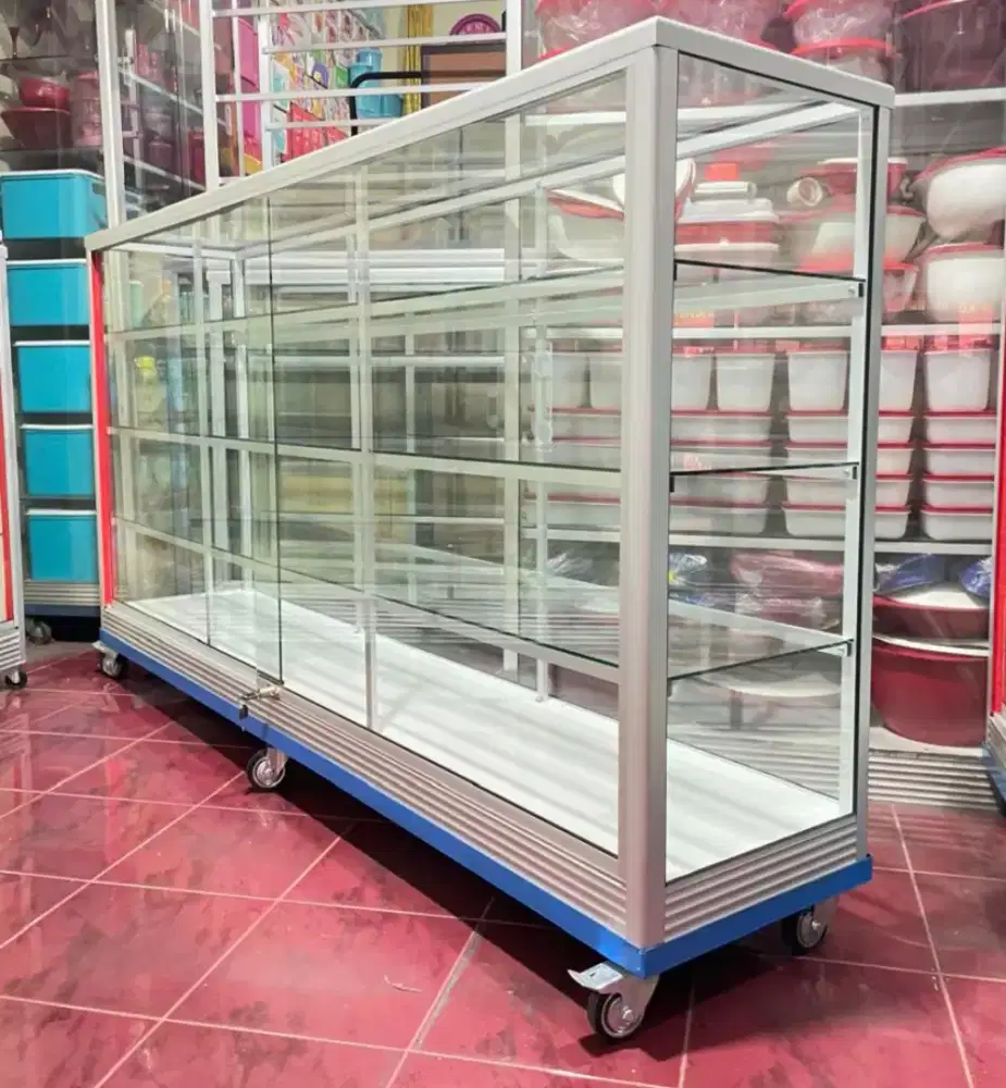 Etalase Panjang 2 Meter || Pakai Roda Besar & Siku Besi