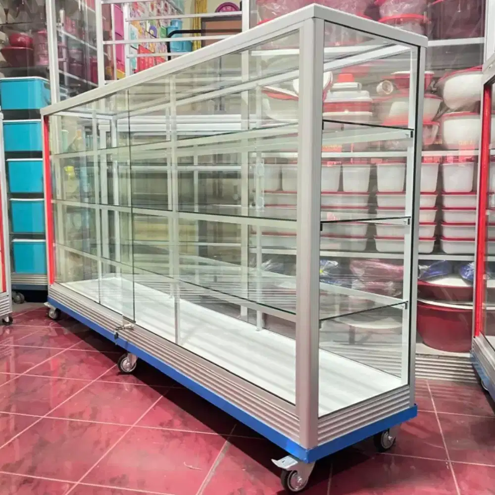 Di Jual Etalase 2M Kaca Full 5MM || Pakai Roda Besar & Siku Besi