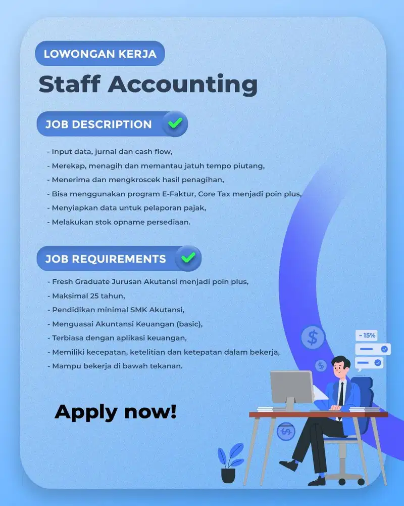 Dibutuhkan Junior Staff Accounting