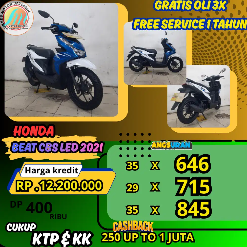 HONDA BEAT CBS LED 2021 DP TERMURAH SYRT KTP&KK (SUKSESMOTOR)