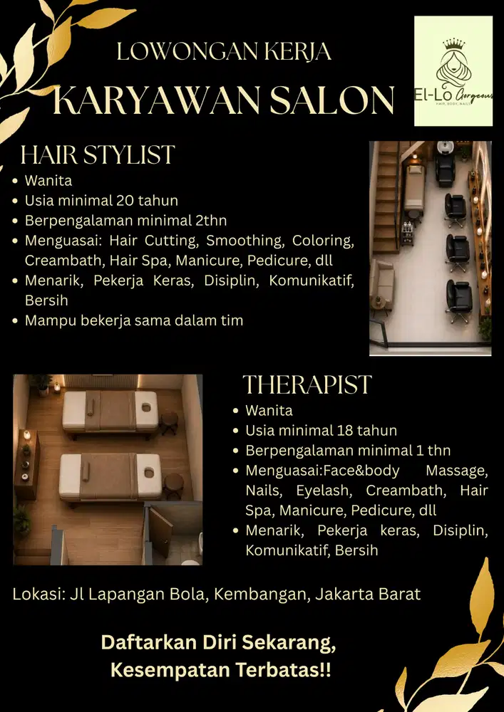 LOWONGAN KERJA KARYAWAN SALON EL-LO GORGEOUS