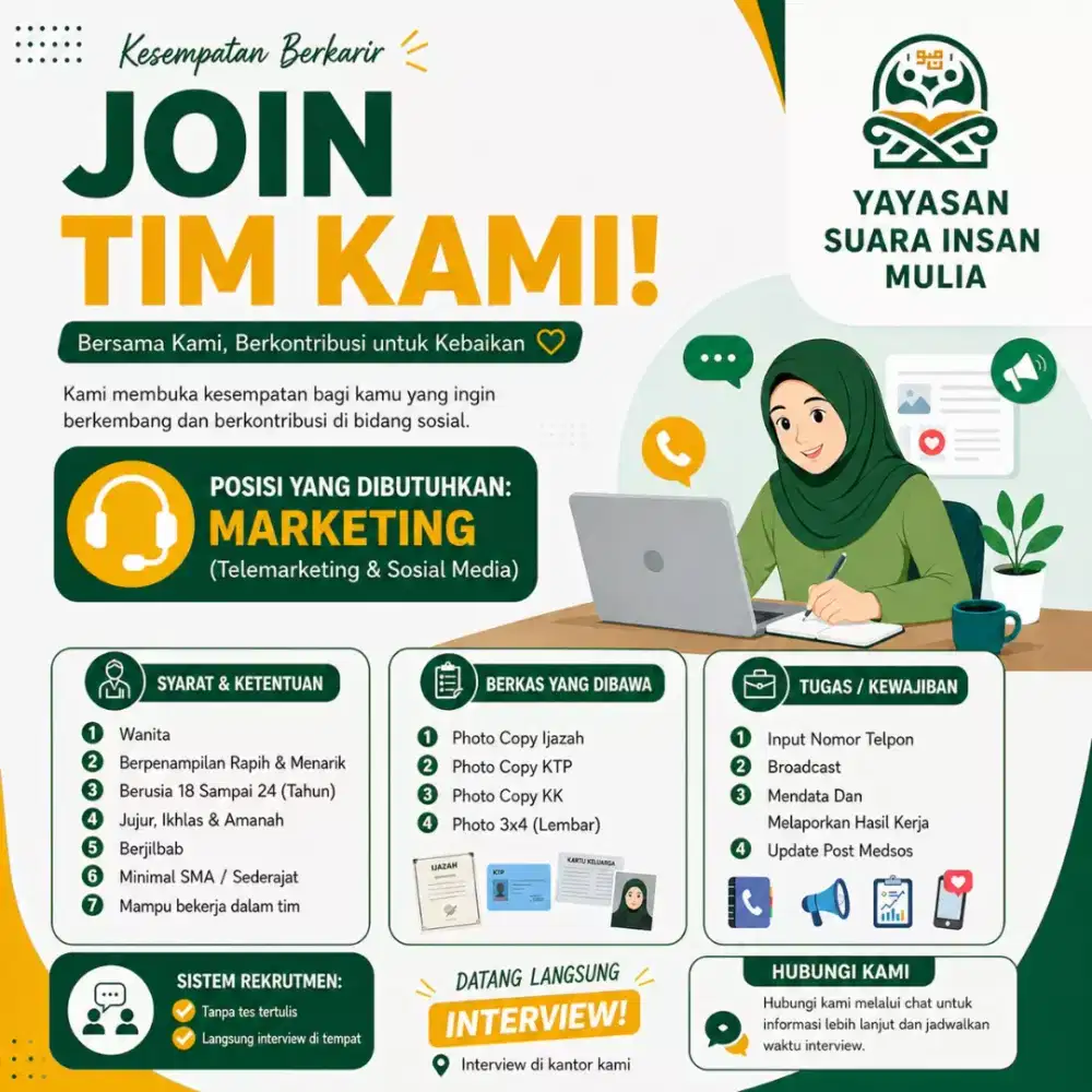Lowongan Kerja Telemarketing Yayasan Suara Insan Mulia