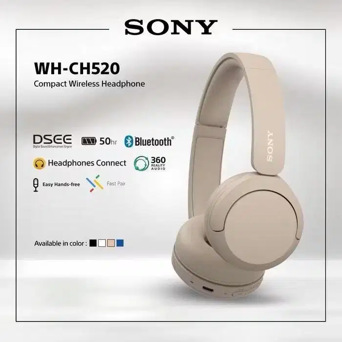 Sony Wireless Headphone WH-CH520 Warna Beige (Krem)