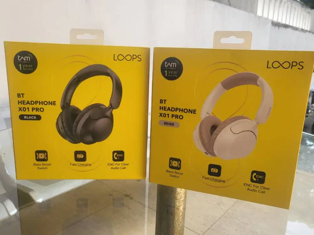 Loops Bluetooth Headphone X01 Pro (warna: Black, Beige)