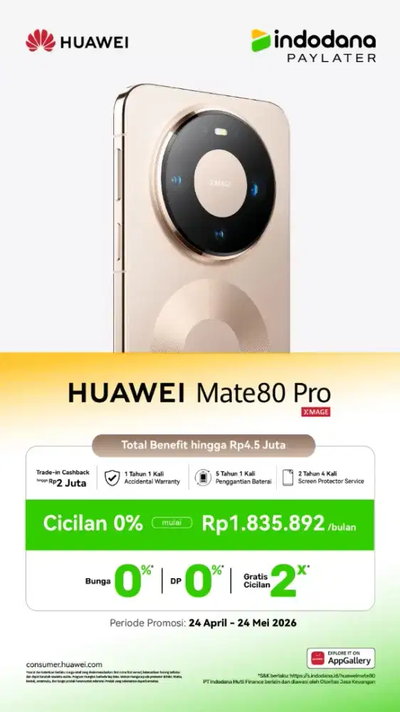 HUAWEI MATE 80 PRO, CICILAN BUNGA 0% & FREE 2× CICILAN