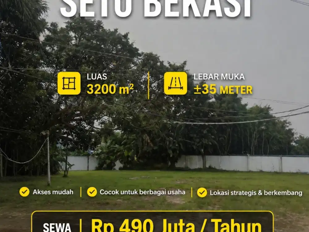 Tanah Komersial Setu Bekasi 3200m² – Lebar 35m, Siap Pakai!