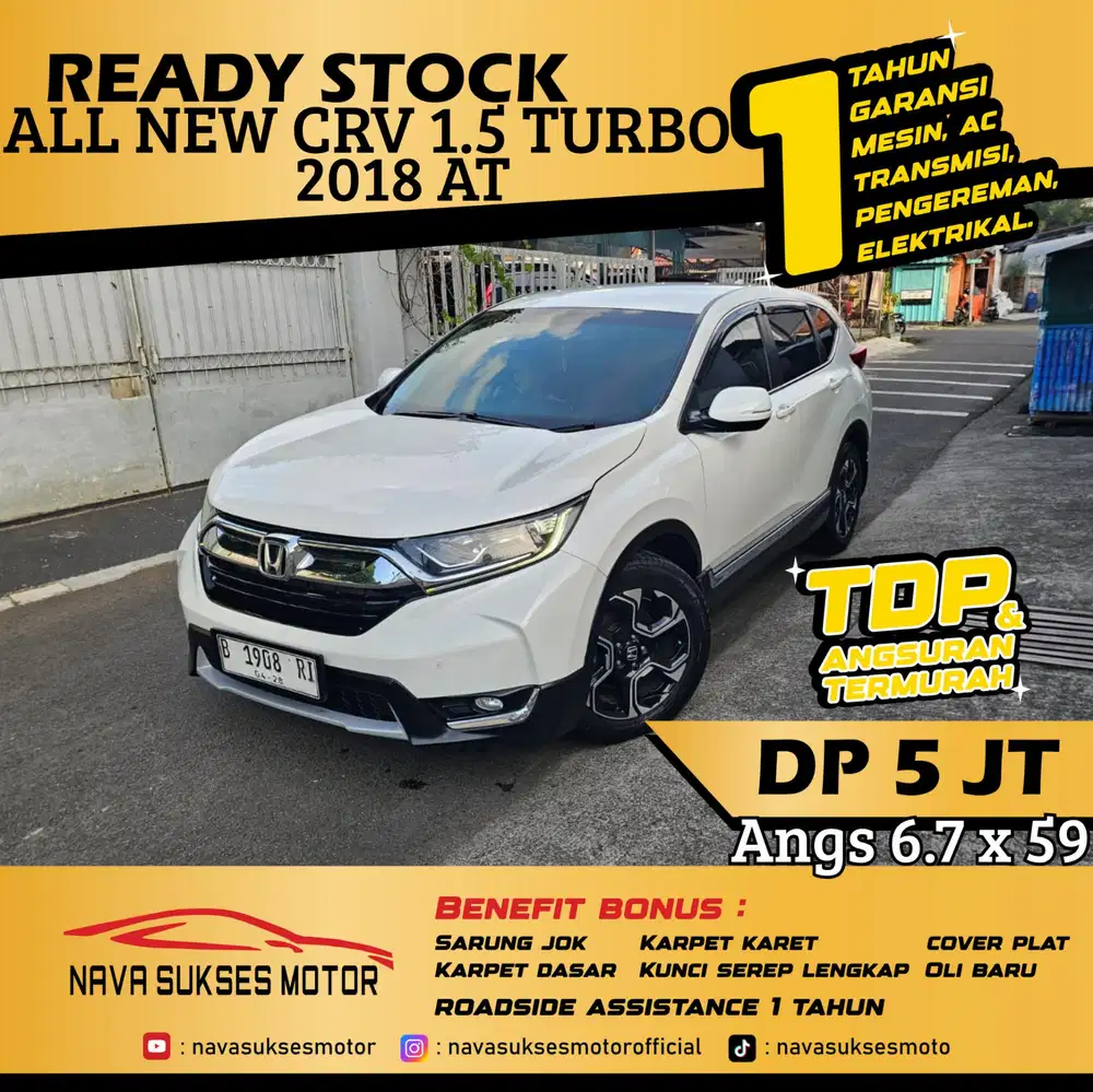 TDP 5 Jt Angs Termurah All New CRV Turbo 1.5 2018 Matic Putih Low Km