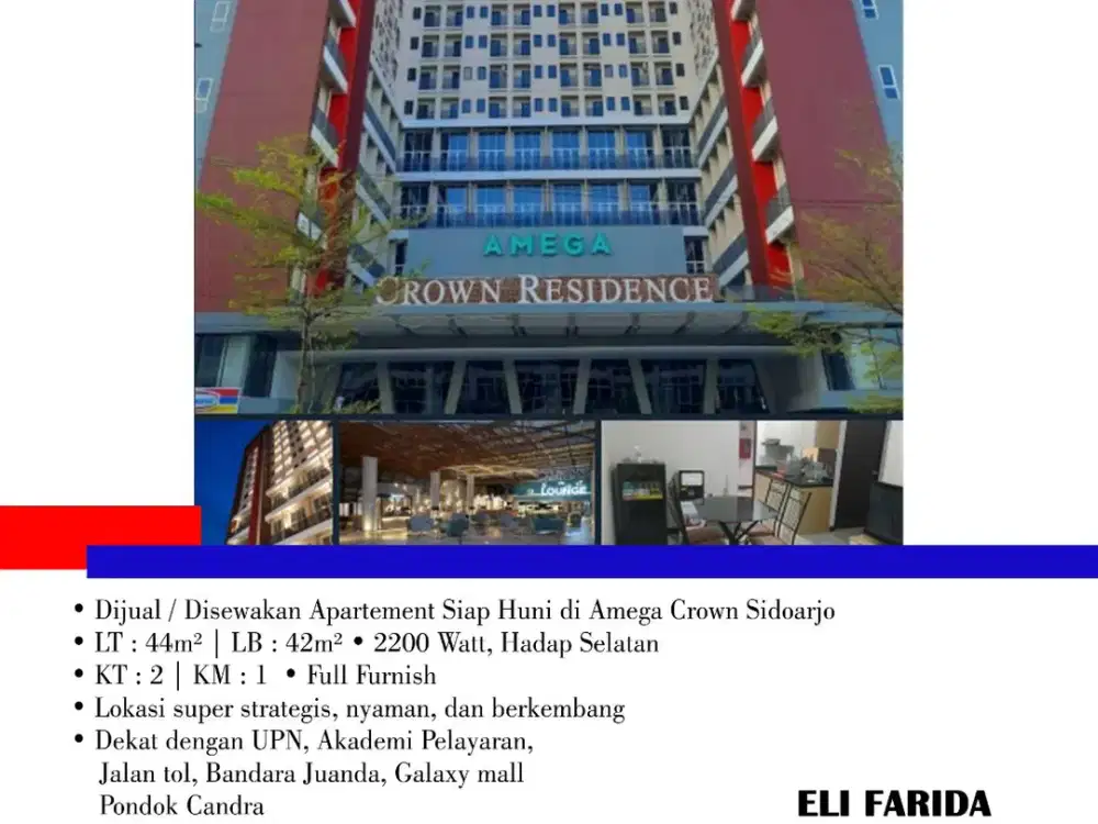 Disewakan Apartement Siap Huni di Amega Crown Sidoarjo