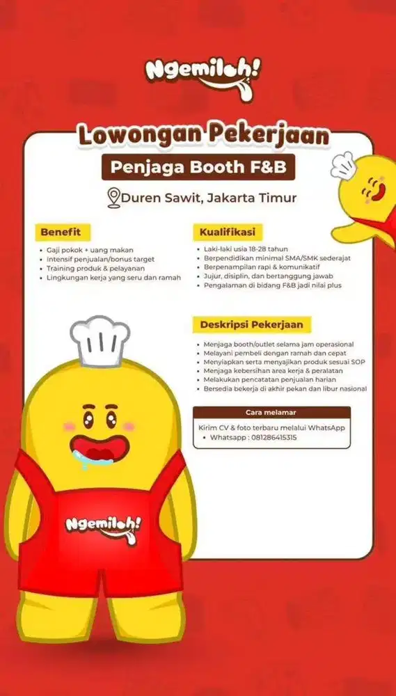 DICARI LOKER PENJAGA BOOTH MAKANAN.