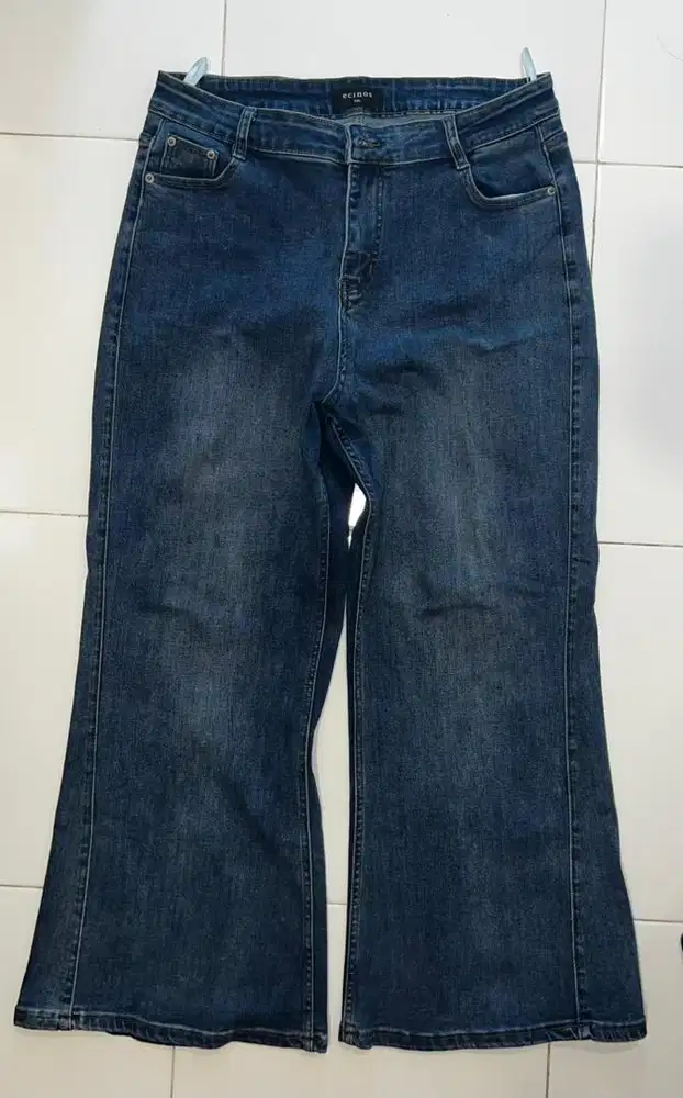 [PRELOVED] Ecinos Denim Flared Jeans - Size XXL Dark Blue Washed