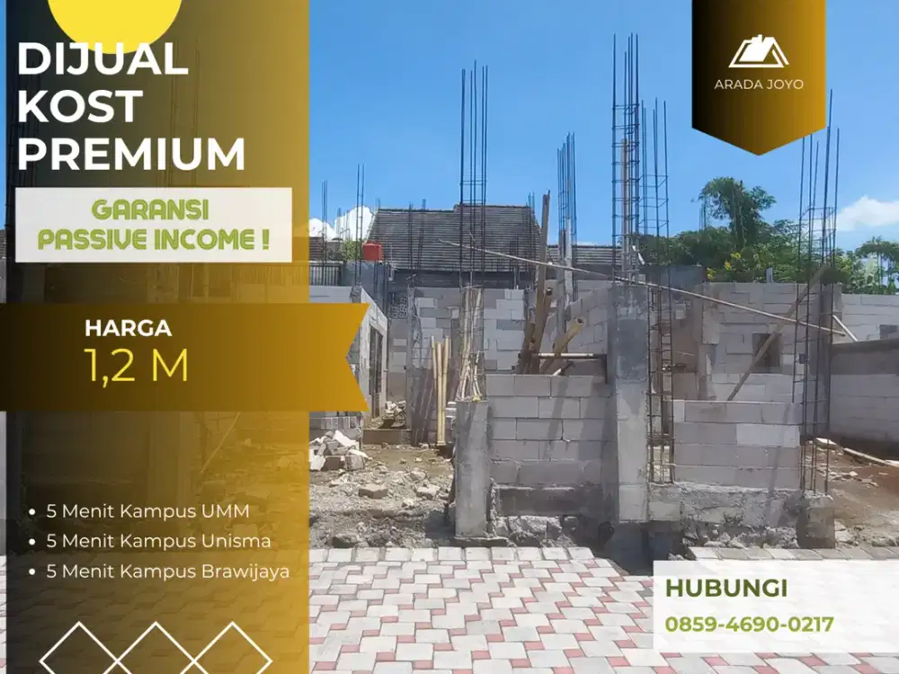 Passive Income Ratusan Juta Setahun Row Jalan 6 Meter 5 Menit Kampus UNISMA Malang Jual Rukost