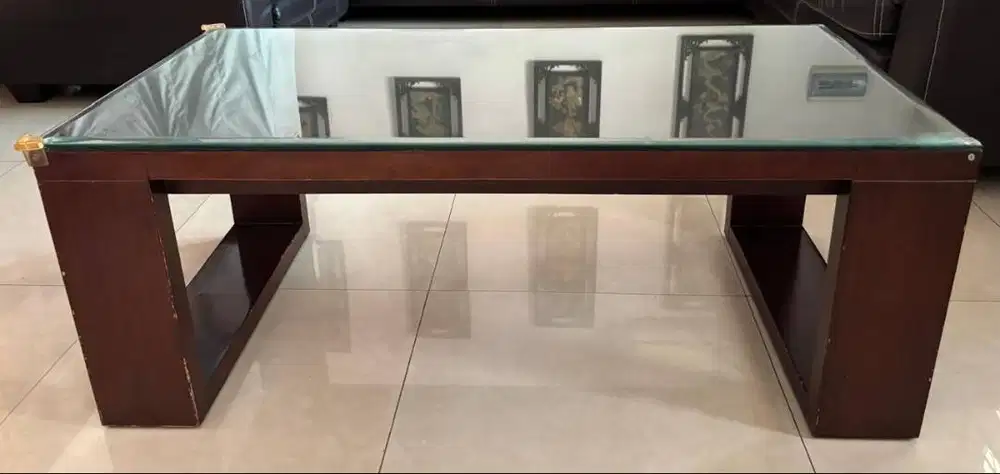 MEJA TAMU MINIMALIS KAYU + KACA – SIAP PAKAI!