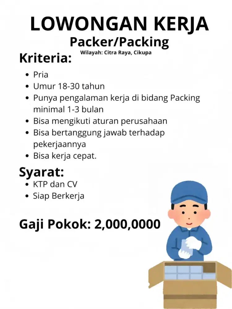 Lowongan kerja Packer/Packing