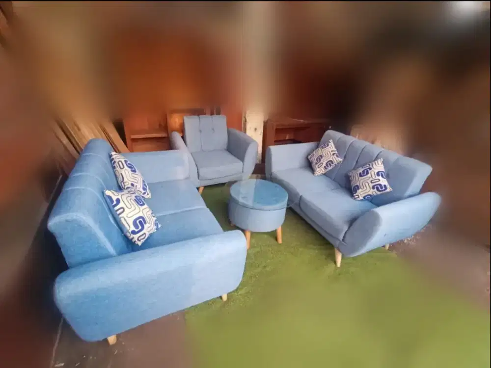 Sofa set retro 2,2,1 + meja bulat kaca
