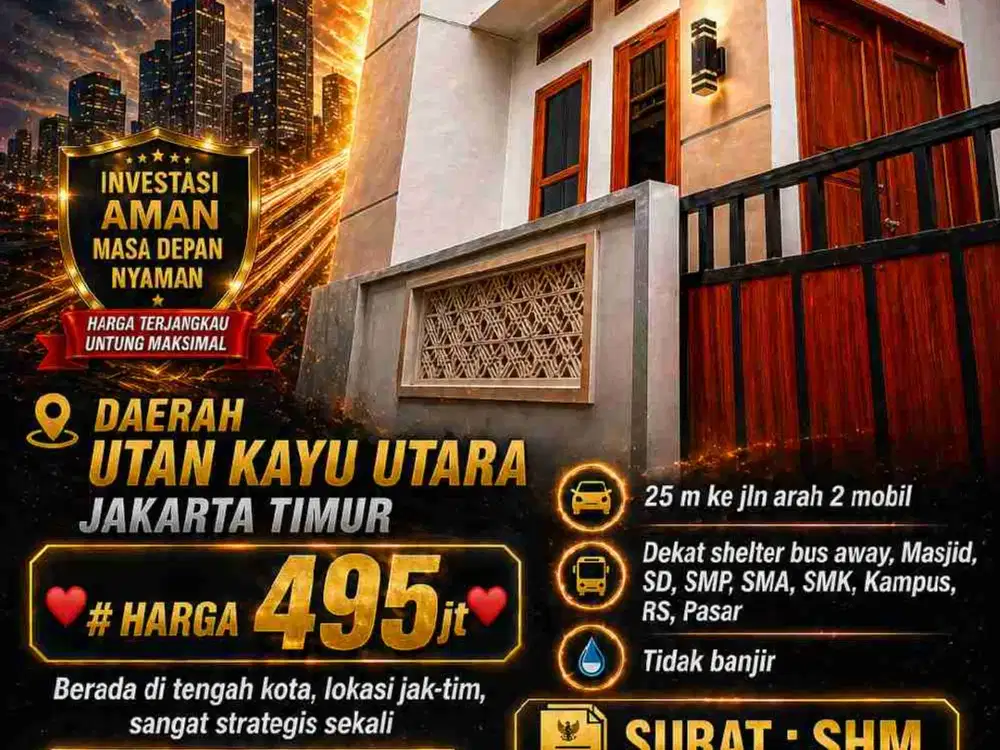 jual Rumah 2 Lantai di Utan Kayu JakTim, SHM, Under 500 Juta, Nego
