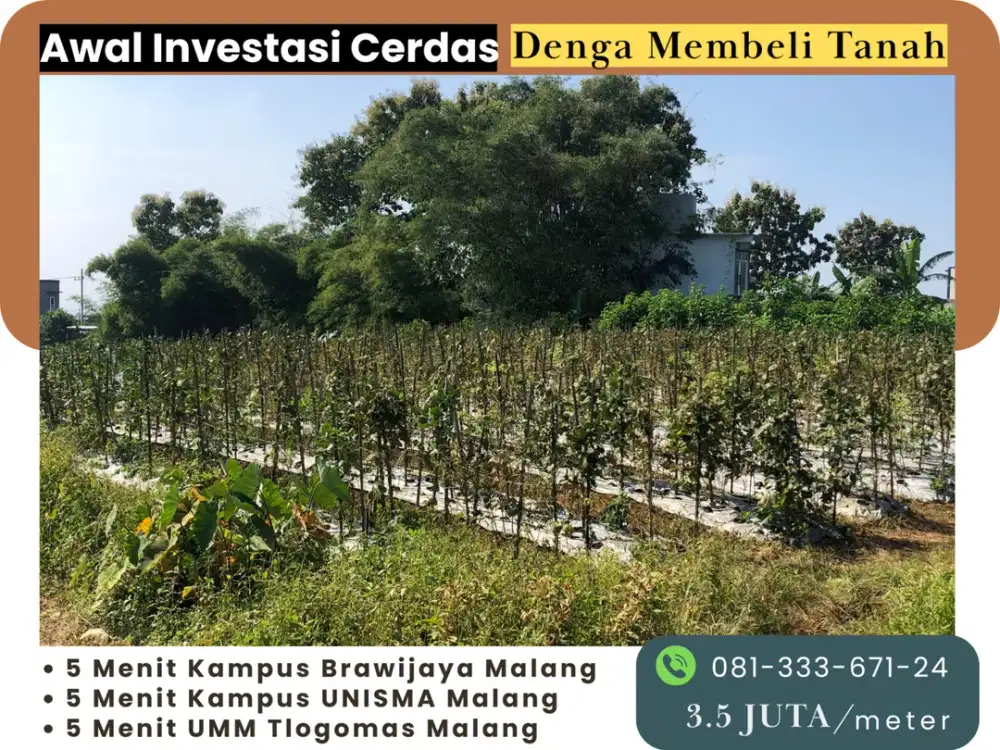 Jual Kavling 5 Menit SMAN 6 Malang Sertifikat Pecah