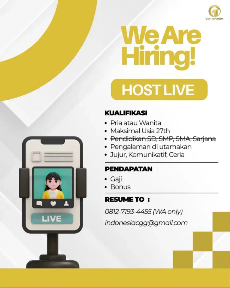 LOWONGAN KERJA HOST LIVE SALE PRODUK