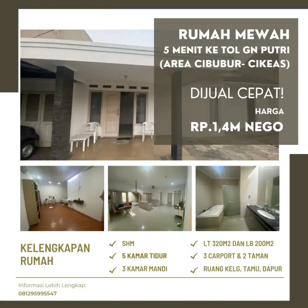 Rumah Luas Strategis dekat Tol LRT area Cibubur Cikeas Sentul Depok