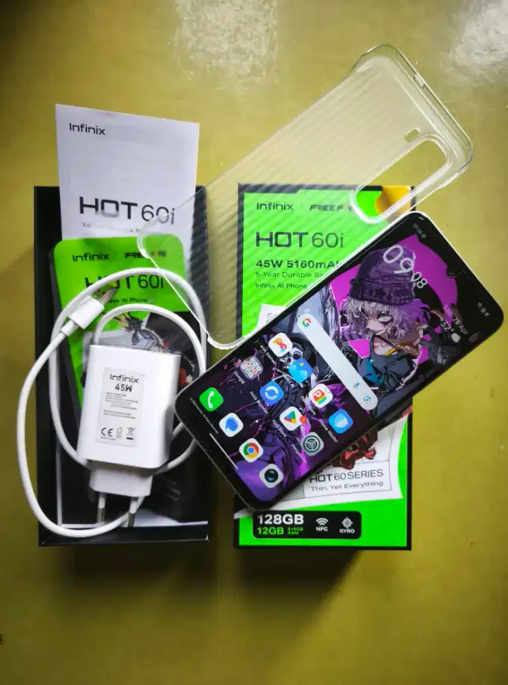Dijual Infinix Hot 60 i + Charger + Softcase + box (fullset)