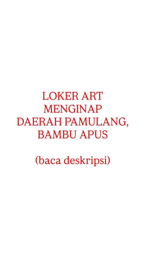 LOWONGAN KERJA ART LANGSUNG MAJIKAN