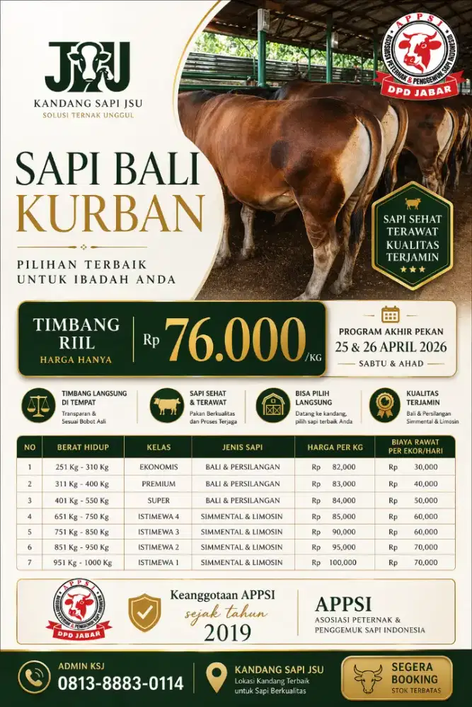 Sapi Bali Kurban Timbang Riil Harga Rp 76.000/Kg