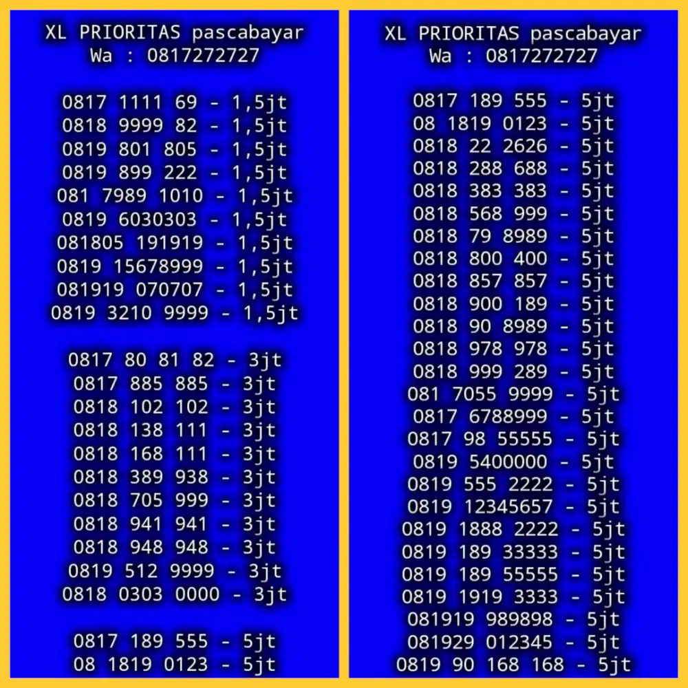 NOMOR CANTIK XL PRIORITAS PASCABAYAR