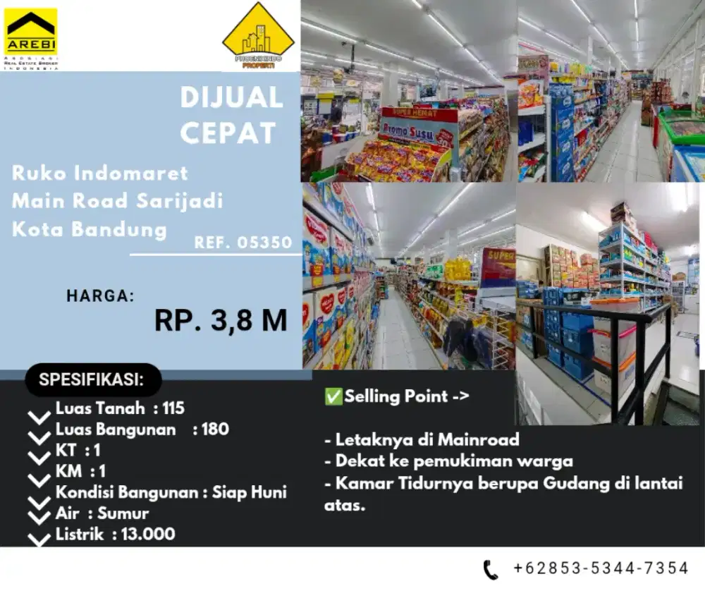 DIJUAL CEPAT Ruko EX Indomaret di Main Road Sarijadi Bandung