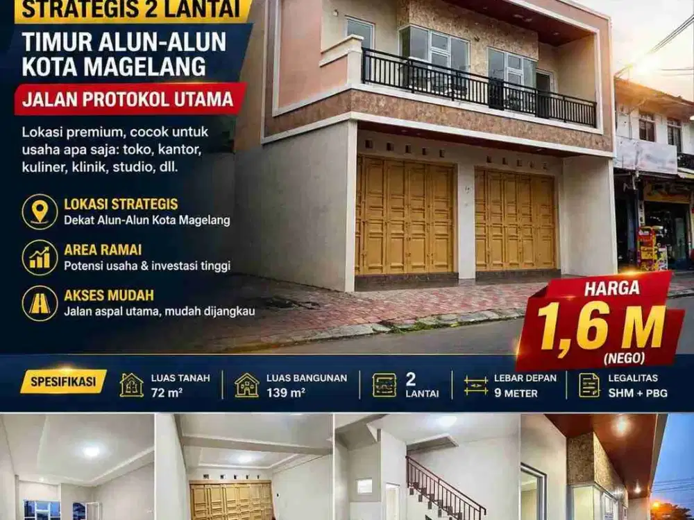 RUKO BARU TERMURAH STRATEGIS 2 LANTAI TIMUR ALUN-ALUN MAGELANG