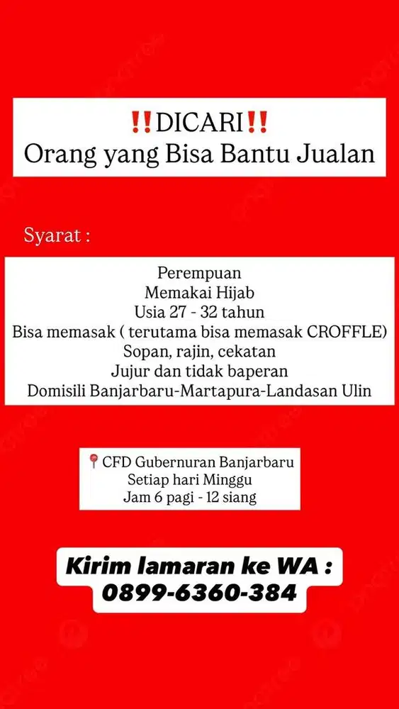 DICARI FREELANCE JAGA STAND CFD GUBERNURAN