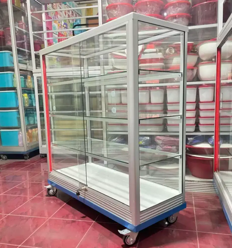 Etalase 1Mx1M Pakai RODA BESAR + KUNCI Kondisi Barang Baru & Ready