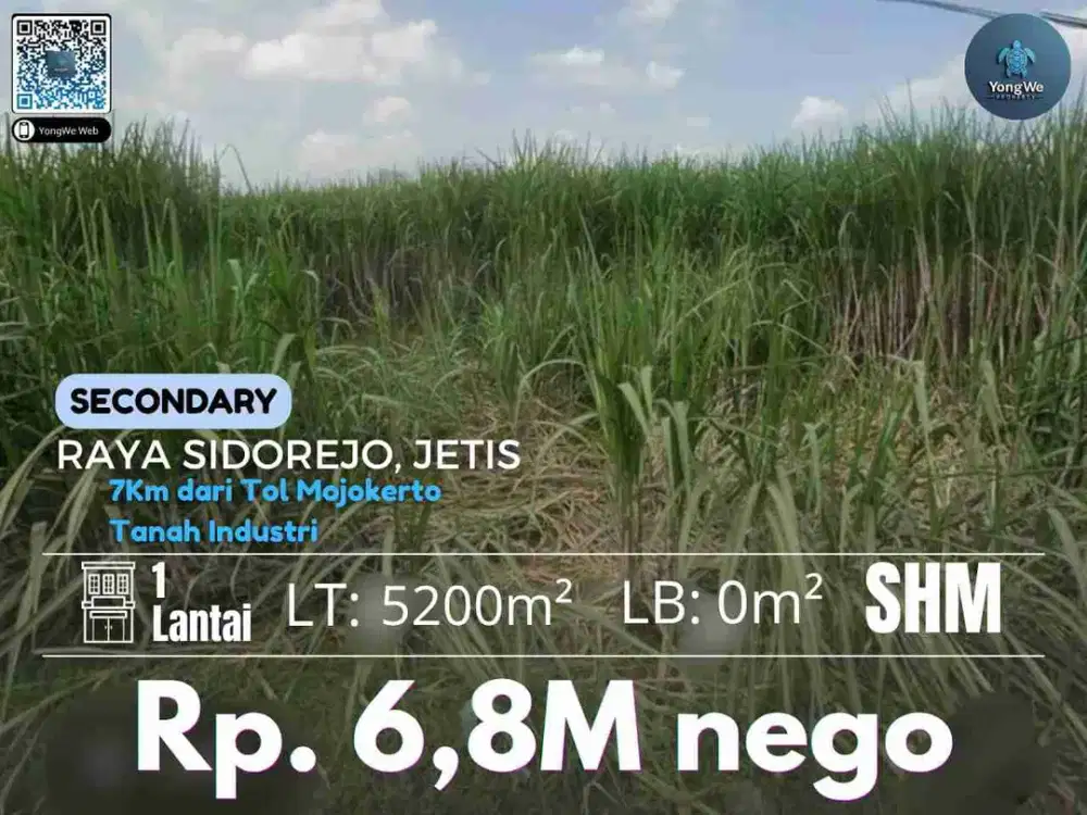 Jual Tanah Industri Dekat Tol Mojokerto Raya Sidorejo Jetis