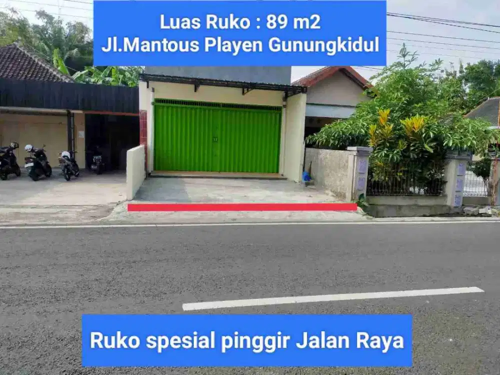 Jual ruko murah strategis pinggir jalan raya playen gunungkidul luas 89 m2 hrg 385 jt