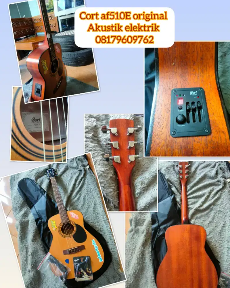 Gitar cort af510e original akustik elektrik lengkap