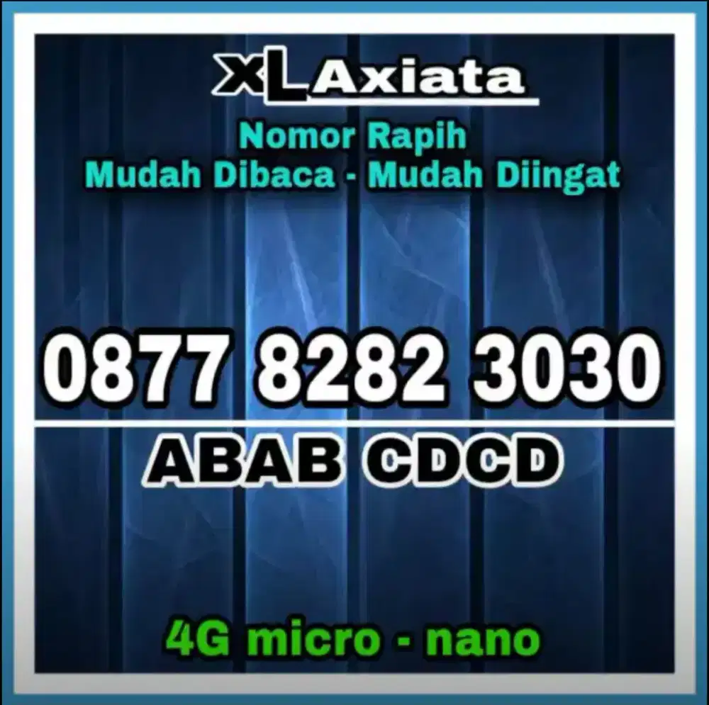 Nomor Cantik Kartu Perdana XL AXIATA Prabayar Triple ABAB 3030