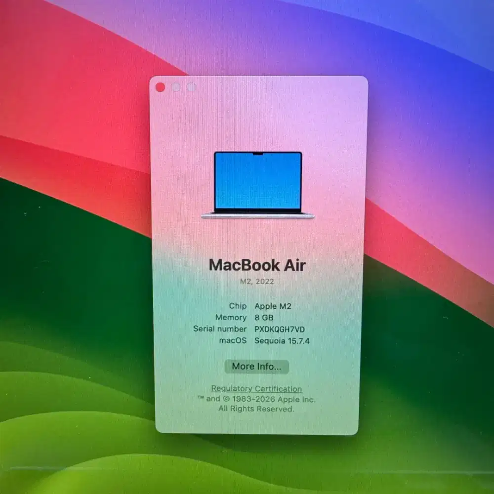 Macbook Air M2 13 Inch Ram 8 Ssd 256 lengkap full set Silver desain