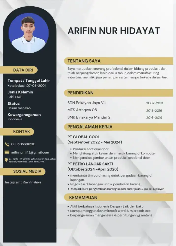 Saya arifin nur hidayat sedang mencari pekerjaan