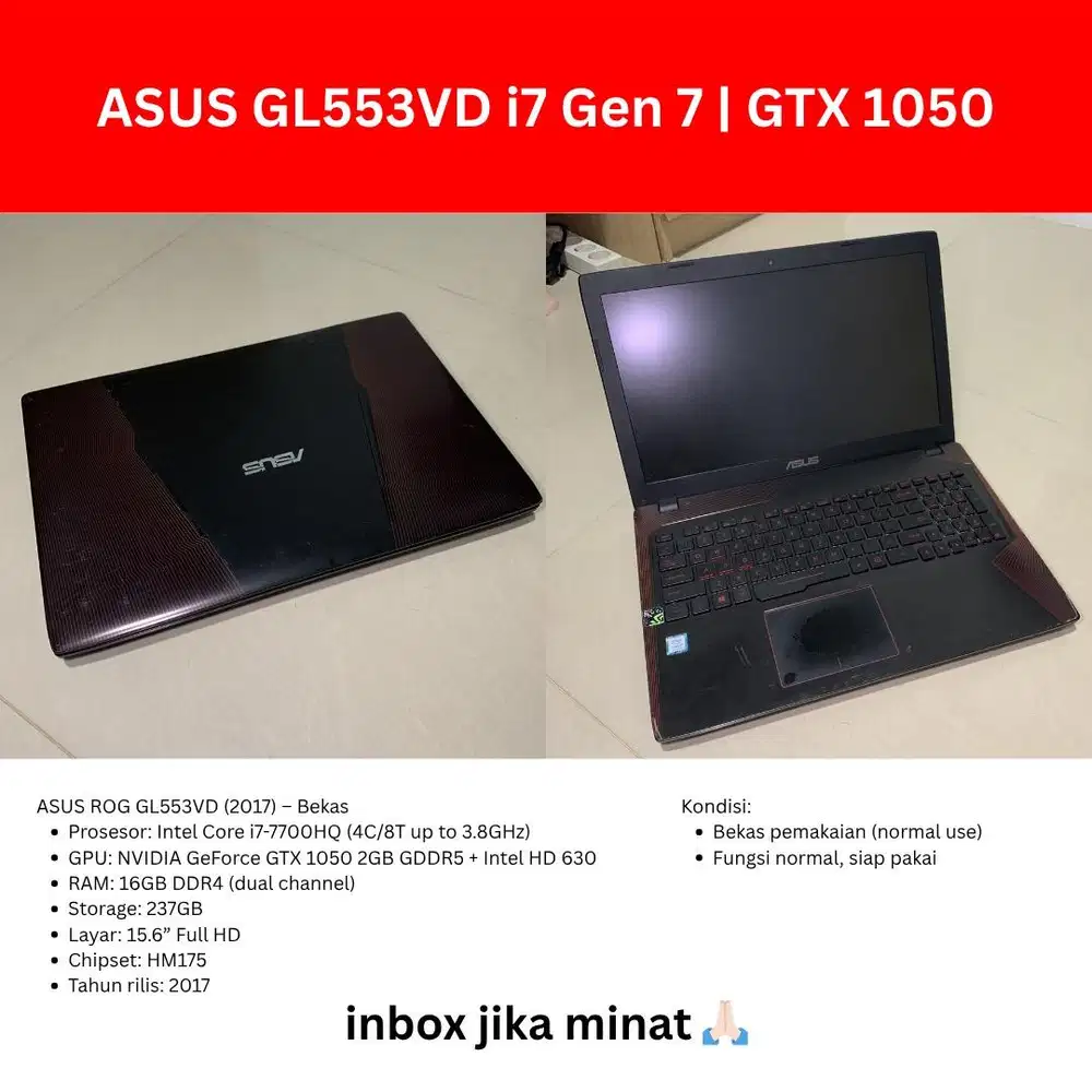 ASUS ROG GL553VD i7 GEN 7 | GTX 1050