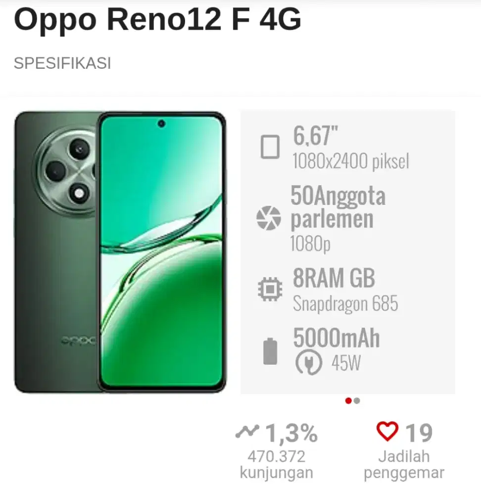 dijual android Oppo Reno 12F Ram 12gb im 512gb asli original baru