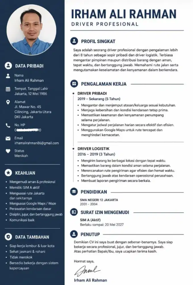 Mencari pekerjaan sebagai driver pribadi/kantor