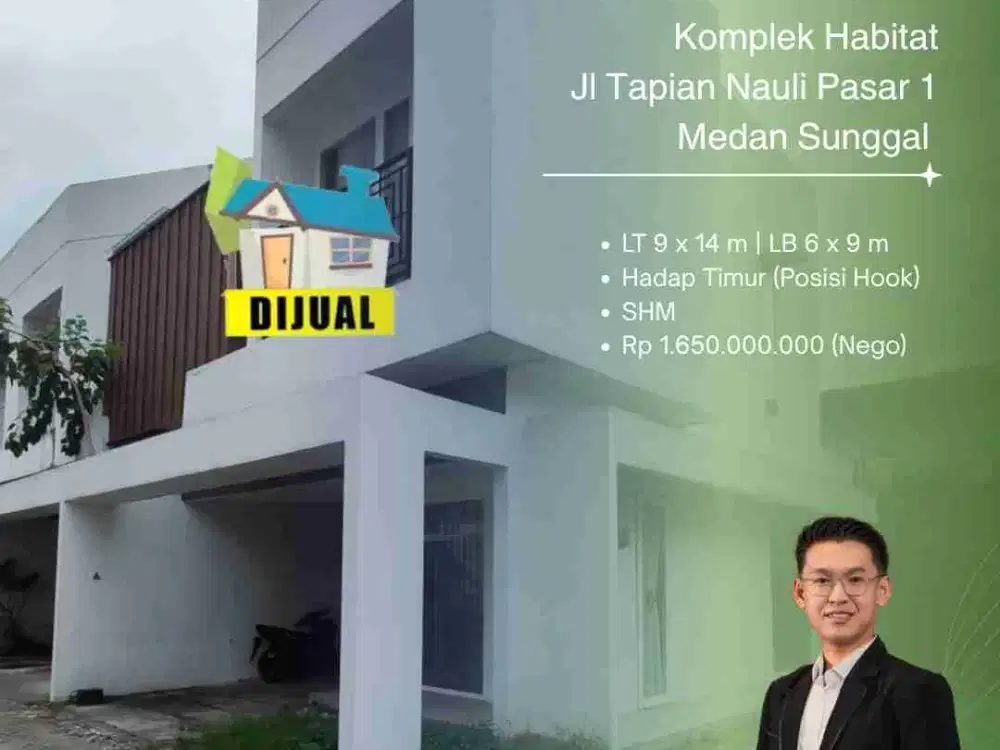 DI JUAL CEPAT VILLA POSISI HOOK DI KOMPLEK HABITAT, MEDAN SUNGGAL