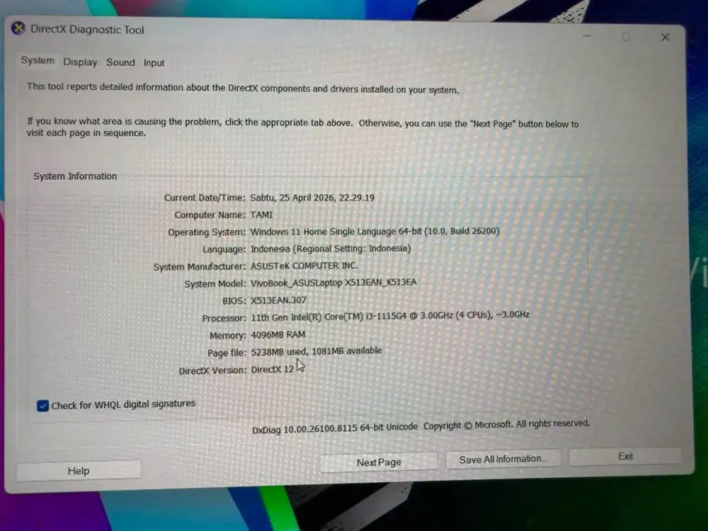 Asus Vivobook 15 i3 gen 11 4/512