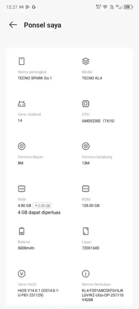 Tecno Spark GO 1 Full original mulus nominus
•Ram 4+4/128GB
•Unisoc