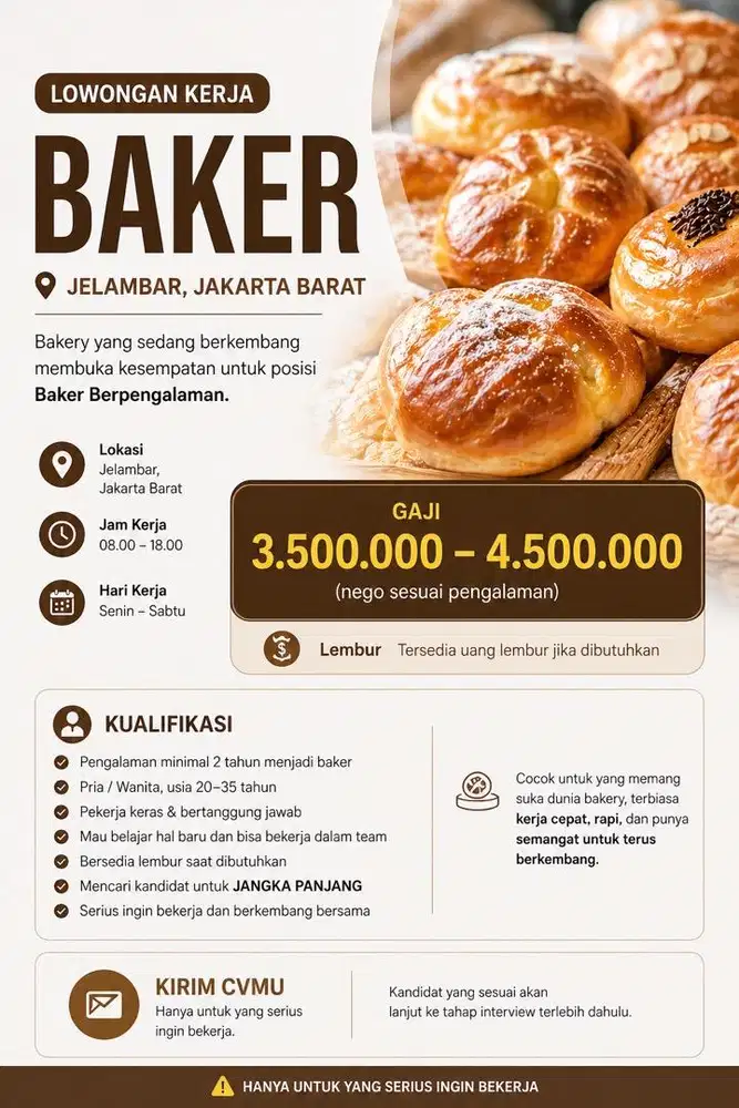 Dibutuhkan Baker Berpengalaman
