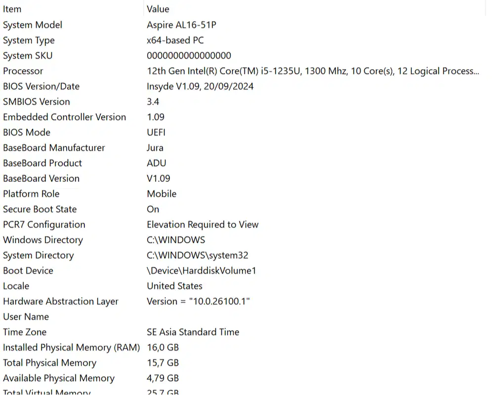 ACER ASPIRE LITE AL 16-51P DDR5 16GB