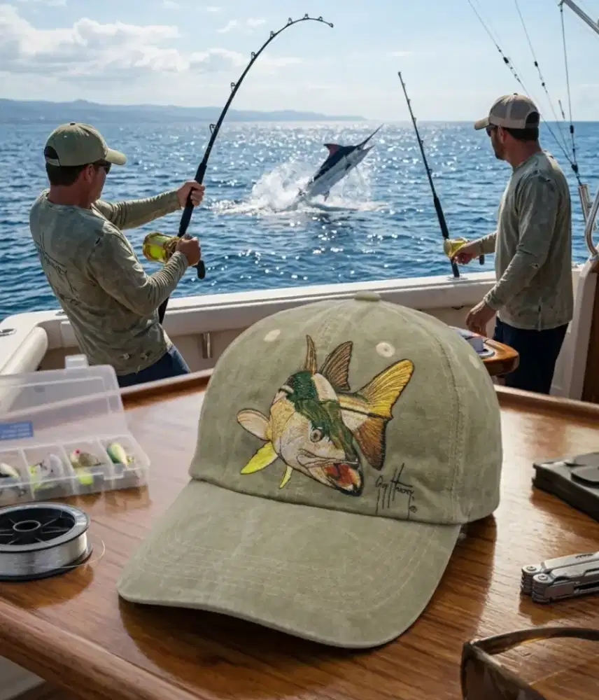 Topi Vintage Brim Panjang Khusus Pemancing Ikan Guy Harvey Ori Second