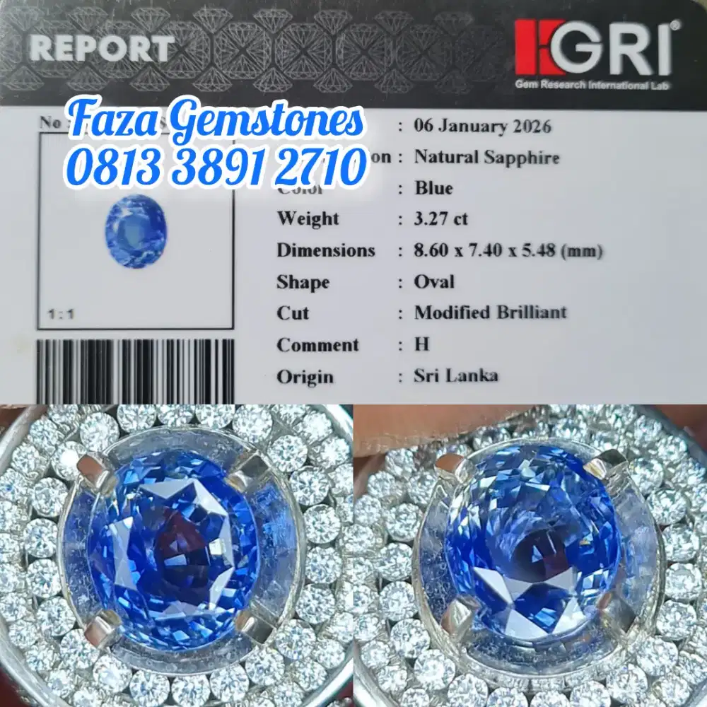 HQ Sparkling Blue Sapphire Srilanka 3.27 ct, Clean 98%, Body glass 99%